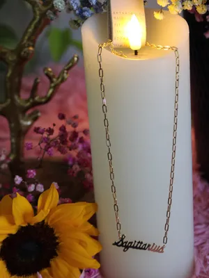 Anthropologie Sagittarius Zodiac 14K Gold Plated Script Necklace NWT thumbnail 7