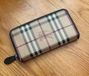 Burberry Classic Check Zip-Around Wallet in Beige and Black thumbnail 1