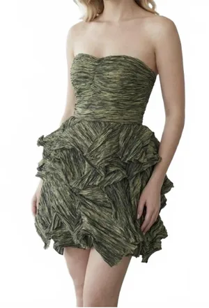 Mignonne Gavigan MIGNON Women's Mini Strapless Green Taffeta Fairy Formal Party Dress Size 8 thumbnail 1