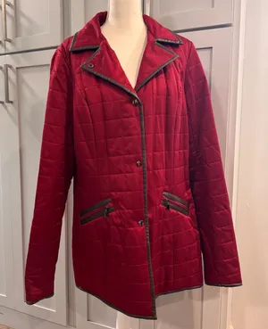 Pendleton Womens Quilted Barn Jacket Red Faux Leather Trim Snap Front Coat XL thumbnail 1