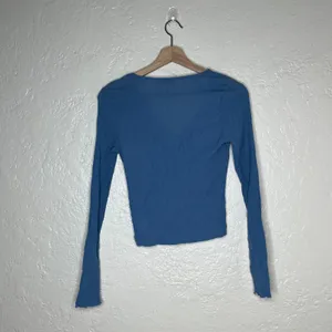 Madewell Semi-Sheer Shirred V-Neck Top Blue Long Sleeve NM647 FA23 Women M thumbnail 3