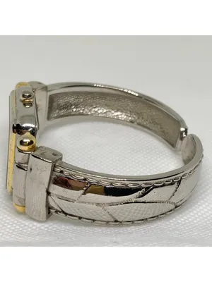 Vintage Vernier women’s two tone quartz analog watch 25mm cuff band 6” running thumbnail 3