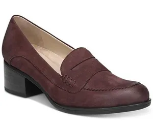 Naturalizer Dinah Burgundy Suede Leather Mid Heal Penny Loafer Pump Size 8M thumbnail 1
