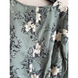 NWT Free People Sage Green White Floral Long Sleeve A-Line Mini Dress Womens 4 thumbnail 7