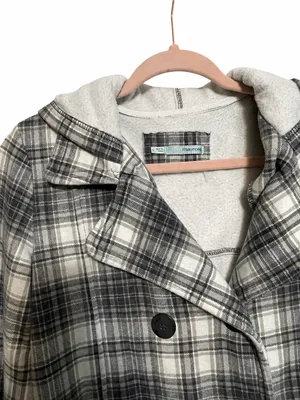 maurices Plaid Double Breasted Hooded Pea Coat Jacket Women's Size L thumbnail 3