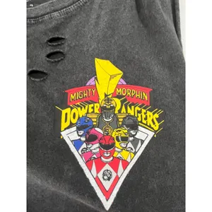 Mighty Morphin Power Rangers Distressed‎ Acid Wash Muscle Tank Top Women S Gray thumbnail 7