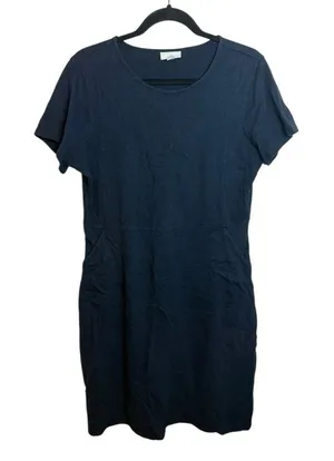 J. Jill Navy Blue Cotton T-Shirt Pocket Dress thumbnail 1