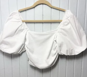 Zara White Puff Sleeve‎ Square-Neck Crop Top Size M thumbnail 1