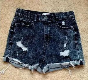 SO High Rise Distressed Stretch Black Mom Shorts Size 28 thumbnail 1