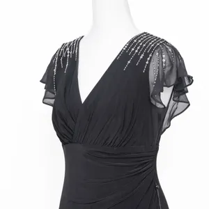 Adrianna Papell‎ Beaded Jersey Chiffon Flutter Sleeve Gown thumbnail 11