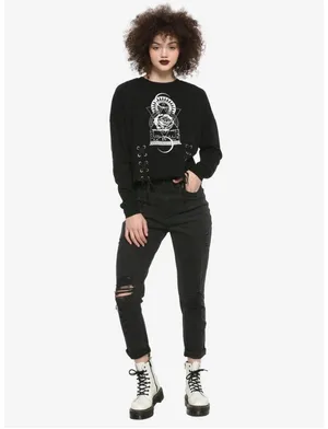 Hot Topic - Geometric Floral Lace Up Sweatshirt size L thumbnail 2