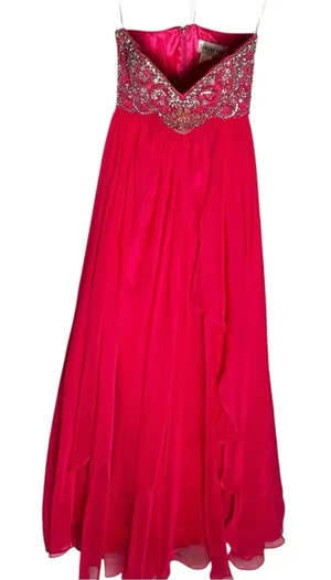 Vintage Sherri Hill Pink Rhinestone Strapless Formal‎ Prom Homecoming Dress 0 thumbnail 1