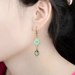 18K Gold Plated Green Agate Flower Dangle Drop Earrings for Women,Flower Earring thumbnail 4