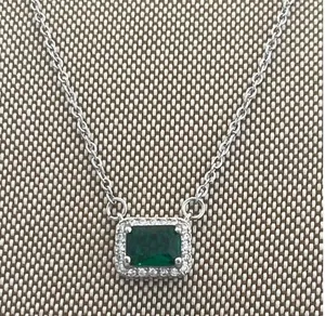 Square Zircon Women's Necklace Green Crystal Pendant thumbnail 1