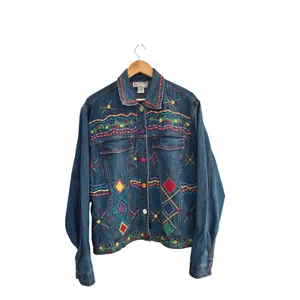 New Directions Vintage 90s Embroidered Denim Jacket Boho Floral 1X thumbnail 2