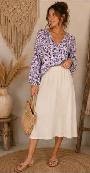 Bobbie Brooks Beige Midi Skirt Size Medium Cotton Polyester thumbnail 1