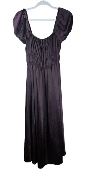 GB Satin Milkmaid Fairy Witchy Midi Dress Sz M Coquette thumbnail 1