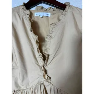 Endless Rose Puff Sleeve Peplum Top Tan Ruffle V-Neck Cotton Size S JJ1080T thumbnail 4