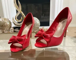 Cato Red Peep-Toe Bow Heels thumbnail 1