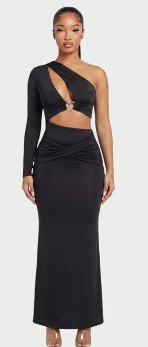 NEW! Oh Polly Black one shoulder maxi cutout dress heart detail US 6 thumbnail 1
