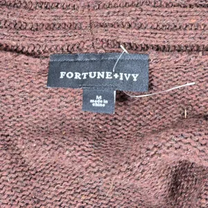 Fortune & Ivy‎ Metallic Button Detail Shawl Collar Sweater Cardigan Brown M thumbnail 4