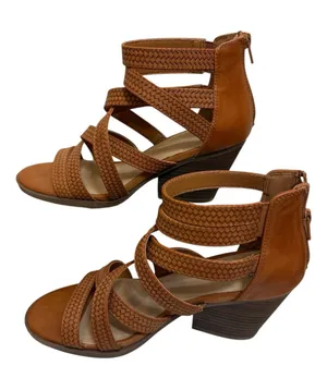 FRYE AND CO. | Gale Cognac Braided Strappy Block Heel Sandals thumbnail 1