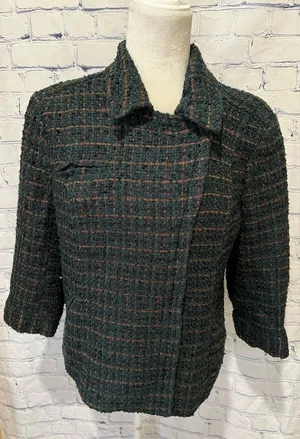 Coldwater Creek teal green boucle tweed jacket bronze metallic threads size 12 thumbnail 1