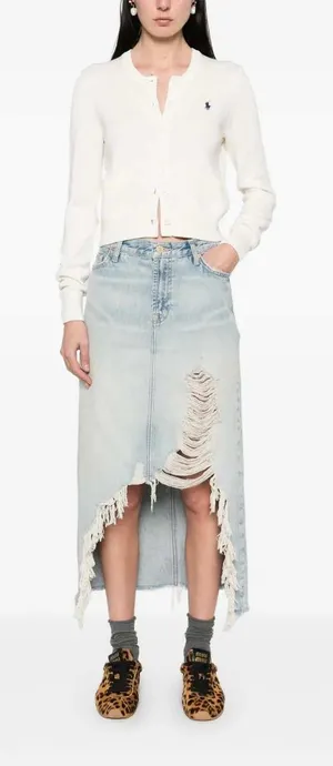 7 For All Mankind‎ Distressed Asymmetrical Denim Maxi Skirt Size 27 thumbnail 1