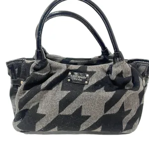 Kate Spade Black Gray Wool‎ Houndstooth Bag Large Felted thumbnail 1