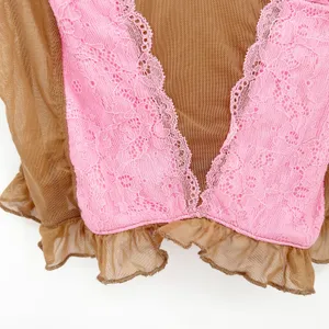Womens Coquette Y2K‎ Sweetheart Neck Ruffled Sheer Mesh Lace Cami Corset Top L thumbnail 4
