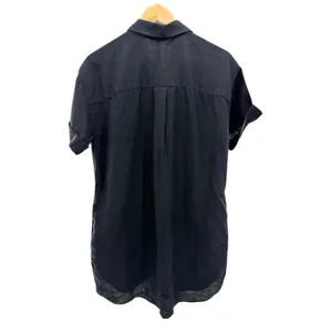 J.Crew Black 100% Linen Short Sleeve Button Down Shirt Dress Pockets SP Petite thumbnail 5