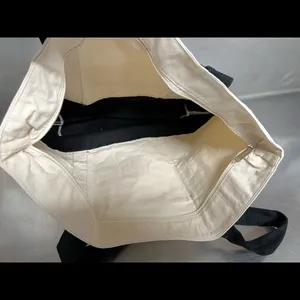 Ivory Canvas Tote Bag with “R” Initial and Black Handles - NWOT thumbnail 4