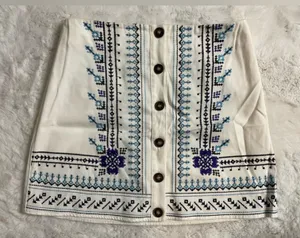 Francesca’s White and Blue Embroidered Skirt thumbnail 1
