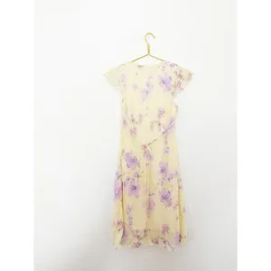 Vintage 90s City Triangles Butter Yellow Floral Midi Dress Fairy Coquette Y2K thumbnail 11