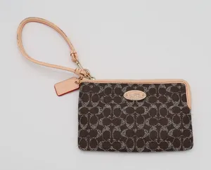 Coach Corner Zip Womens Brown Signature Canvas Inner Pockets Wristlet Wallet thumbnail 1