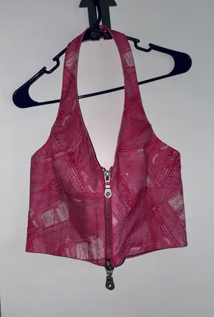 The Ragged Priest Pink Denim Halter beck top size 12 New with tags thumbnail 1