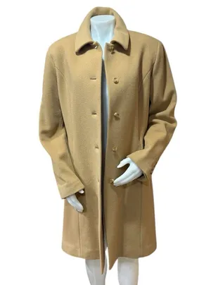 Covington Tan Mid Length 100% Wool Trench Coat Size Large thumbnail 1