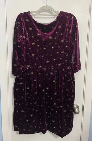 Celestial Purple Velvet Dress Small Gold Stars Whimsygoth Handmade Witchy thumbnail 1