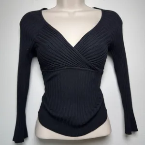 VTG 90s Rave Women Babydoll Knit Top Small Black Ribbed Whimsigoth Indie Grunge thumbnail 1
