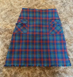Boden Boucle Tweed Plaid Fringe Trim Mini Pencil Skirt Multicolor Flap Pocket thumbnail 1