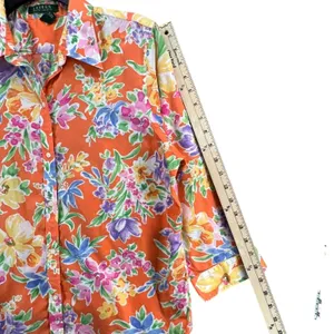 Lauren Ralph Lauren Shirt Womens L Orange Floral Cotton Button Front 3/4 Sleeve thumbnail 10