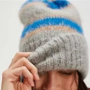 Free People Grey Striped Beanie Hat NWT thumbnail 2