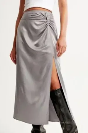 Abercrombie & Fitch Knotted Elevated Satin Midi Skirt‎ thumbnail 1