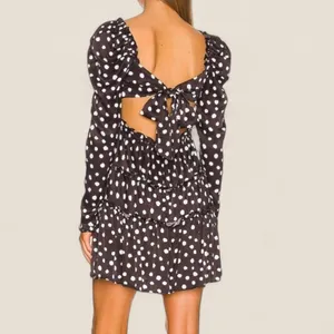 Majorelle black polka dot mini dress with ruffle details and tie-up front Small thumbnail 2