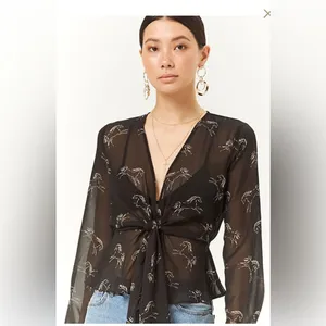 Forever 21 Semi-Sheer‎ Rodeo Horse Blouse – Size M – Western Print thumbnail 3