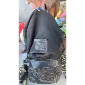 Coach #10403 purse black signature logo jacquard bronze hardware thumbnail 11