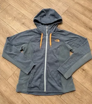 The North Face Womens‎ Blue Gray Full Zip Ribbed Fleece Hoodie Jacket Size M thumbnail 1