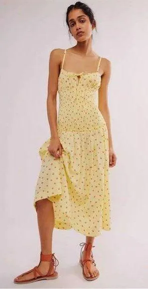 NWOT Free People Strawberry Yellow Midi Maxi Lavender Daze Dress Size Medium thumbnail 1