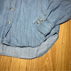 Democracy Linen Button-Up Denim‎ Blouse Womens Size XS Light Wash Casual Top thumbnail 5