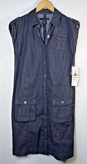 Calvin Klein Collared Denim Shirt jean Dress Sleeveless Y2K small retro 80's NWT thumbnail 1